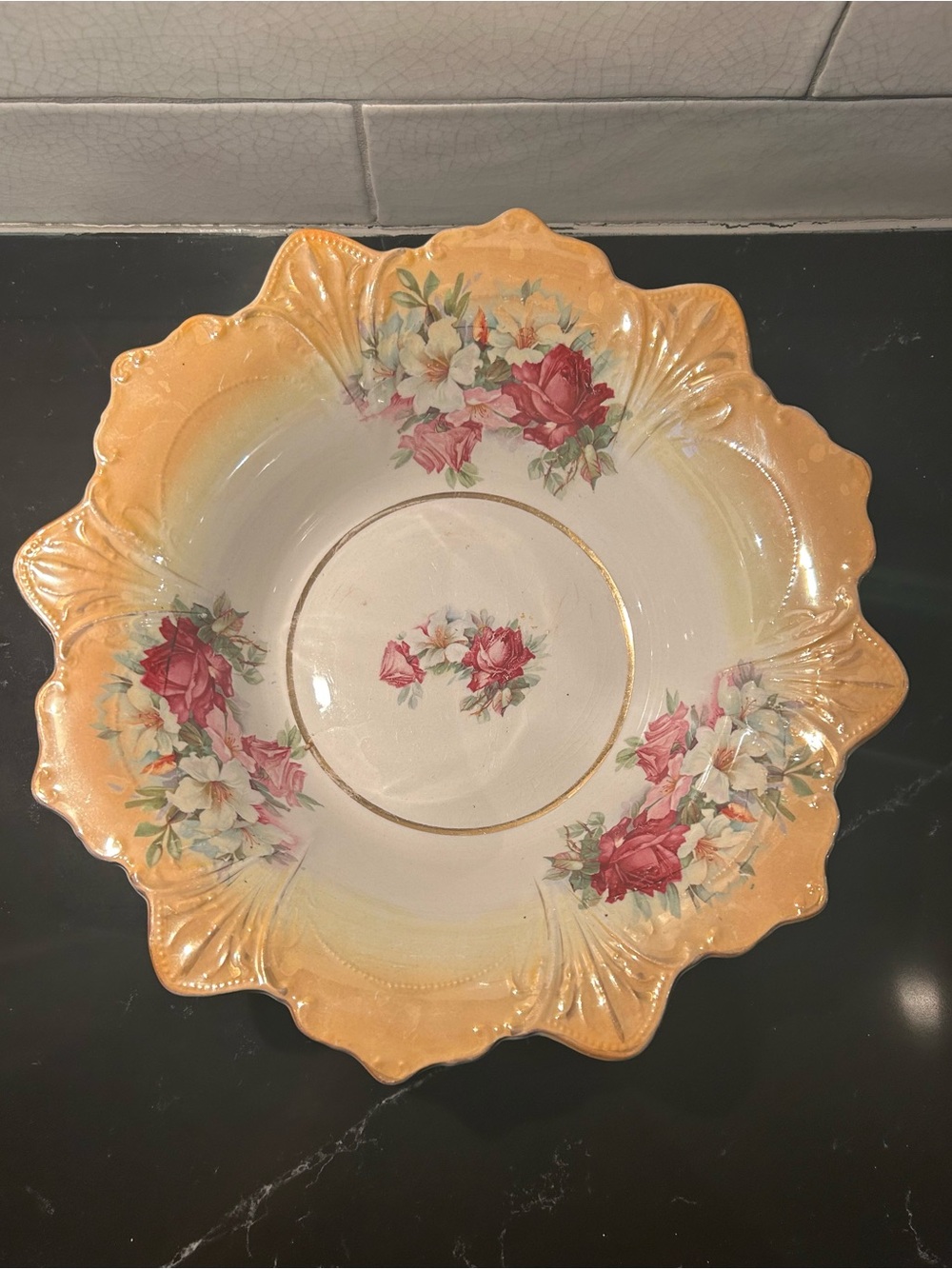 Vintage German Porcelain Lusterware Serving Bowl Circa 1890-1915